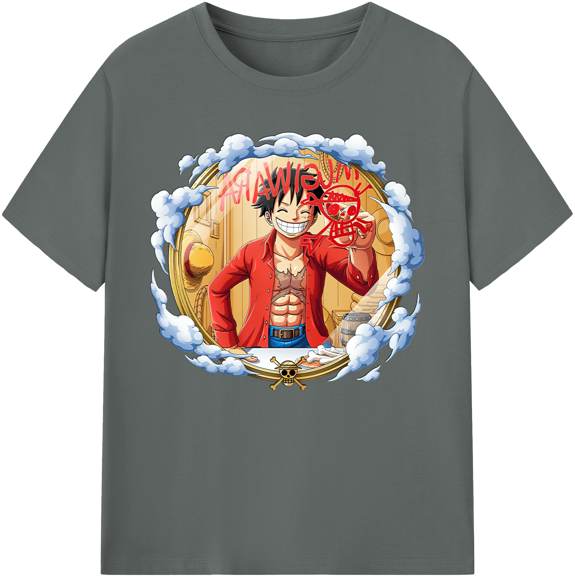 ワンピース モンキー・D・ルフィ ONE PIECE Monkey D. Luffy 綿100％ メンズ半袖Tシャツ｜肌触りやわらか＆通気性